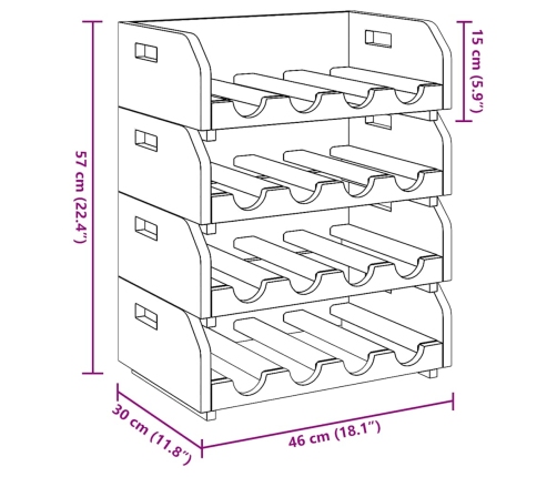 Botelleros para 16 botellas 4 piezas madera maciza de caoba
