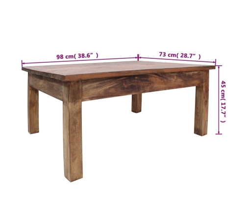 Mesa de centro madera maciza de caoba 98x73x45 cm