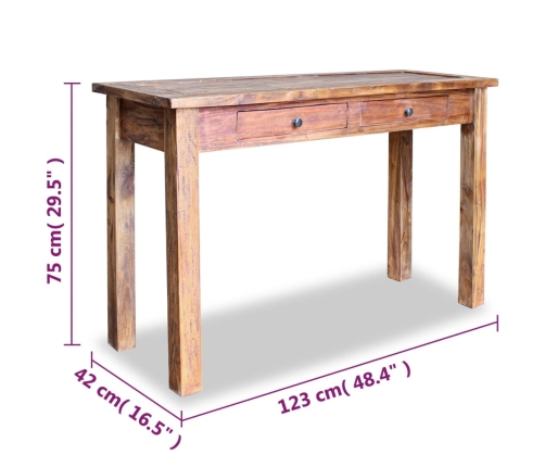 vidaXL Mesa consola de madera maciza reciclada 123x42x75 cm