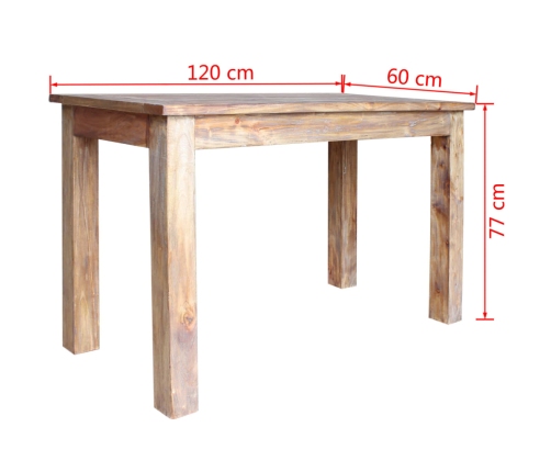 vidaXL Mesa de comedor de madera maciza reciclada 120x60x77 cm