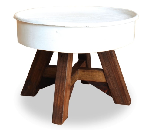 Mesa de centro de madera maciza reciclada blanco 60x45 cm