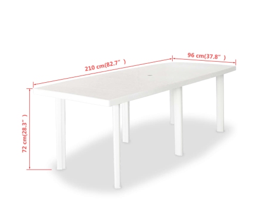 vidaXL Mesa de jardín de plástico blanca 210x96x72 cm