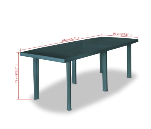 vidaXL Mesa de jardín de plástico verde 210x96x72 cm