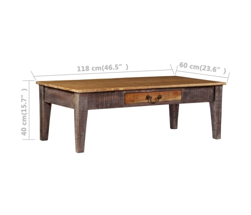 Mesa de centro de madera maciza vintage 118x60x40 cm