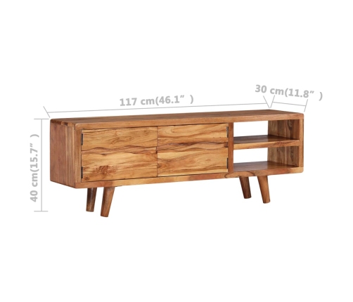 vidaXL Mueble de TV madera maciza acacia puertas talladas 117x30x40 cm