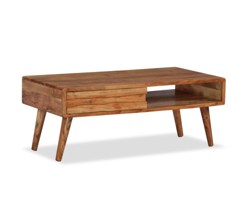 Mesa de centro con cajón tallado madera maciza 100x50x40 cm