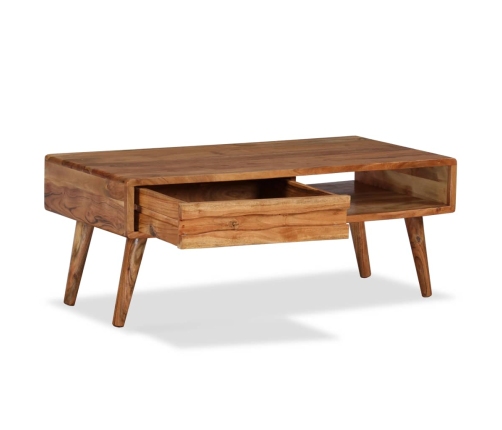 Mesa de centro con cajón tallado madera maciza 100x50x40 cm