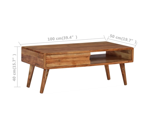 Mesa de centro con cajón tallado madera maciza 100x50x40 cm