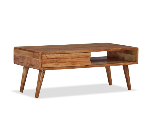 Mesa de centro con cajón tallado madera maciza 100x50x40 cm