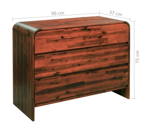 Mueble de cajones madera acacia maciza 90x37x75 cm