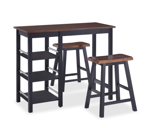 Conjunto de mesa alta de cocina 3 piezas MDF negro