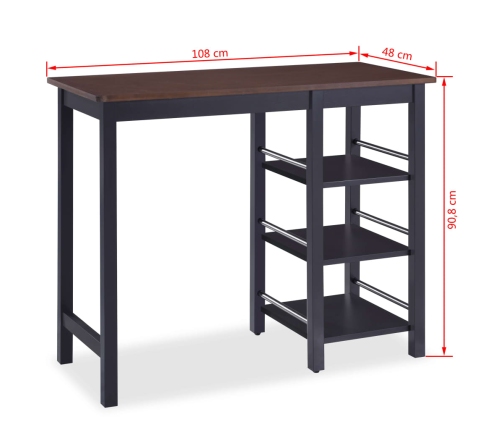 Conjunto de mesa alta de cocina 3 piezas MDF negro