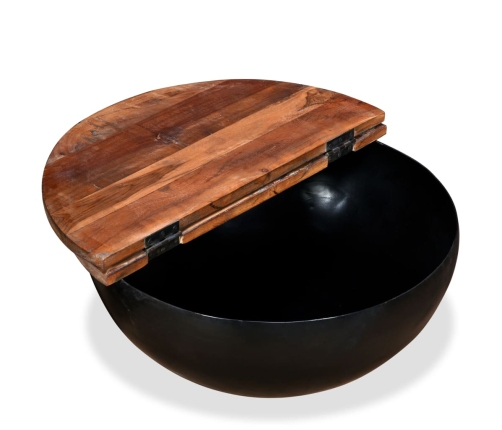 Mesa de centro forma de bol madera maciza reciclada negro