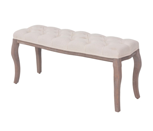 Banco de madera maciza y lino blanco crema 110x38x48 cm