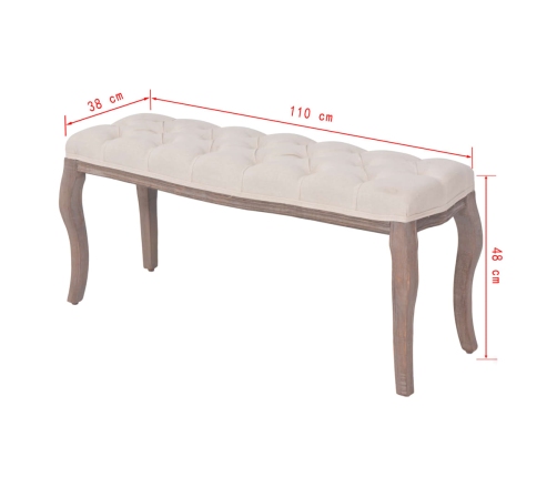 Banco de madera maciza y lino blanco crema 110x38x48 cm