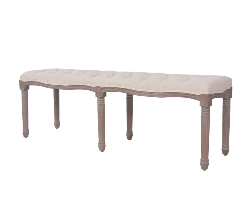 Banco de madera maciza y lino blanco crema 150x40x48 cm