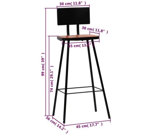 Taburetes de cocina 4 unidades madera maciza reciclada