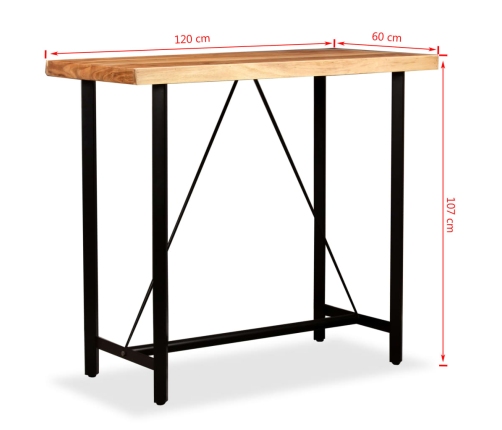 vidaXL Mesa de bar de madera maciza de acacia 120x60x107 cm