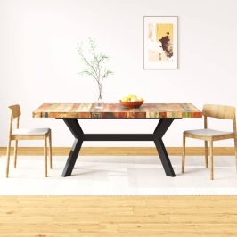 Mesa de comedor madera maciza reciclada y acero cruzado 180 cm