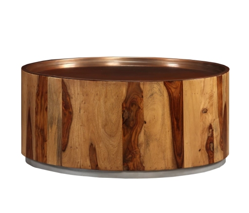 Mesa de centro de madera maciza de sheesham y acero 68 cm