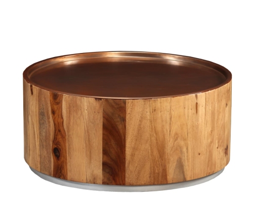 Mesa de centro de madera maciza de sheesham y acero 68 cm