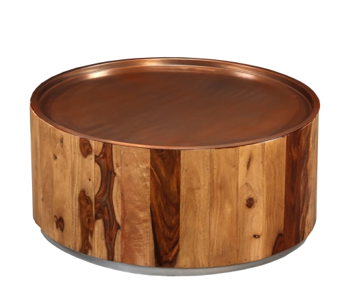 Mesa de centro de madera maciza de sheesham y acero 68 cm