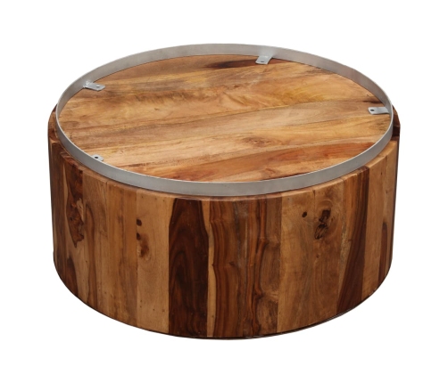 Mesa de centro de madera maciza de sheesham y acero 68 cm