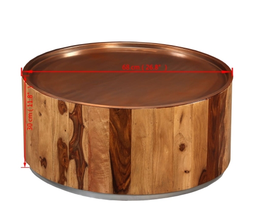 Mesa de centro de madera maciza de sheesham y acero 68 cm