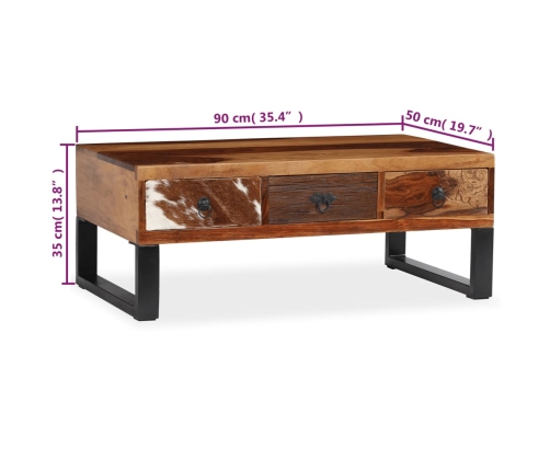 Mesa de centro de madera maciza sheesham 90x50x35 cm