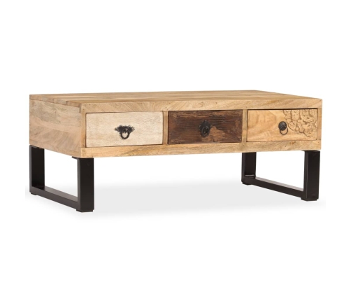 Mesa de centro con 3 cajones madera maciza de mango 90x50x35 cm