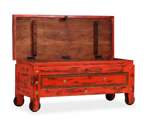 Baúl de almacenaje de madera maciza de mango 101x39x42 cm rojo