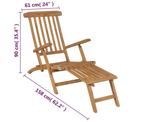 Tumbona con reposapiés madera maciza de teca