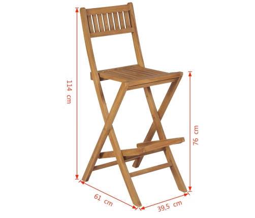Taburetes plegables de bar de jardín 2 uds madera teca maciza