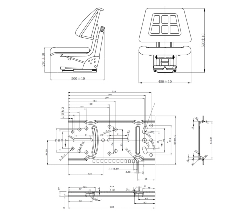 Asiento de tractor con suspensión negro