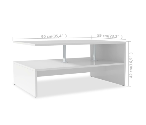 vidaXL Mesa de centro de madera contrachapada 90x59x42cm blanca