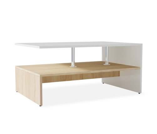 vidaXL Mesa de centro madera de ingeniería blanco y roble 90x59x42 cm