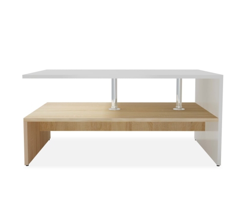 vidaXL Mesa de centro madera de ingeniería blanco y roble 90x59x42 cm