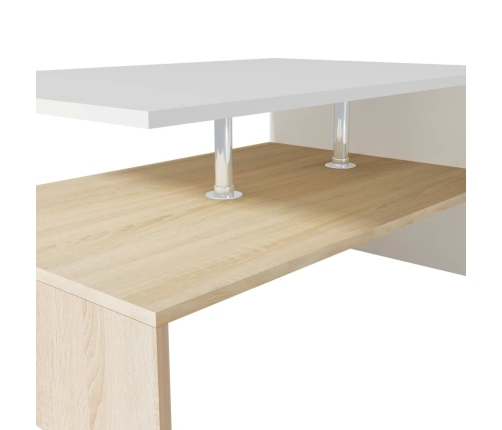 vidaXL Mesa de centro madera de ingeniería blanco y roble 90x59x42 cm