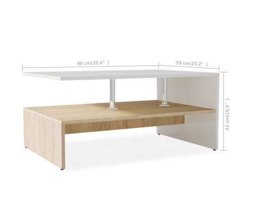 vidaXL Mesa de centro madera de ingeniería blanco y roble 90x59x42 cm