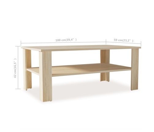 Mesa de centro madera de ingeniería roble 100x59x42 cm