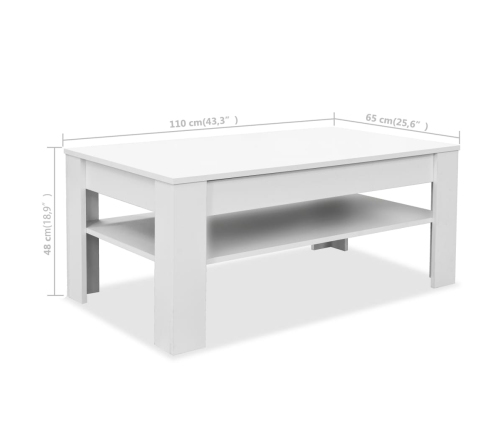 Mesa de centro madera de ingeniería blanco 110x65x48 cm