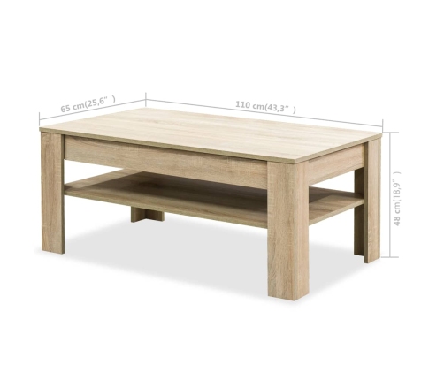 Mesa de centro madera de ingeniería roble 110x65x48 cm