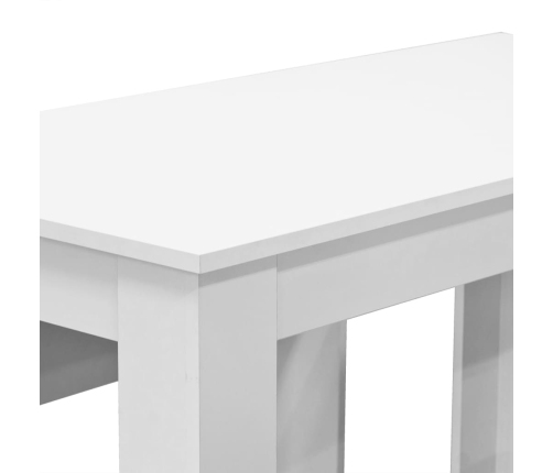 Mesa de comedor y bancos 3 piezas madera contrachapada blanca