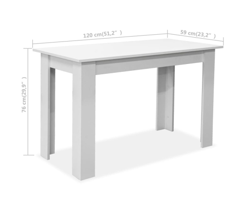 Mesa de comedor y bancos 3 piezas madera contrachapada blanca