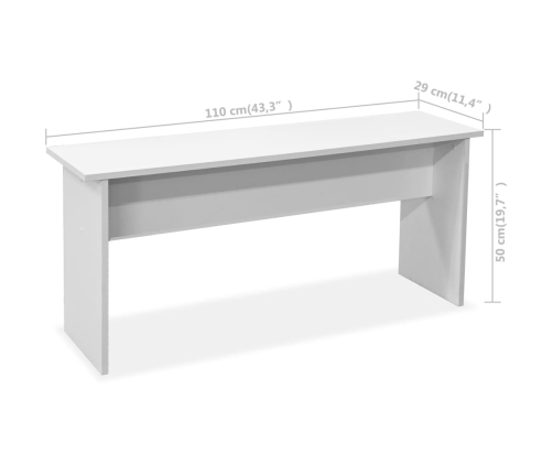 Mesa de comedor y bancos 3 piezas madera contrachapada blanca