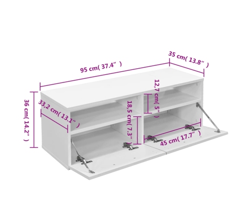 Mueble para televisión madera de ingeniería blanco 95x35x36 cm