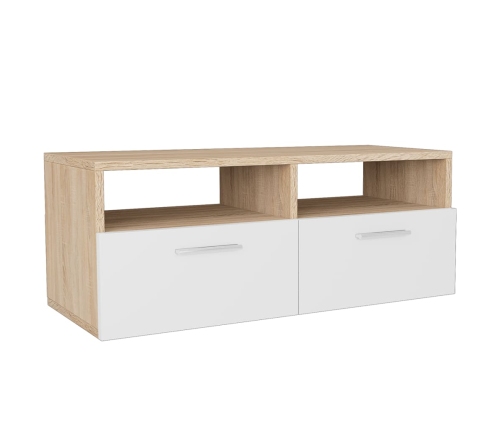 Mueble de TV madera de ingeniería roble y blanco 95x35x36 cm