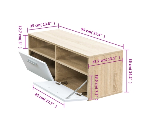 Mueble de TV madera de ingeniería roble y blanco 95x35x36 cm