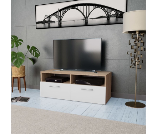 Mueble de TV madera de ingeniería roble y blanco 95x35x36 cm