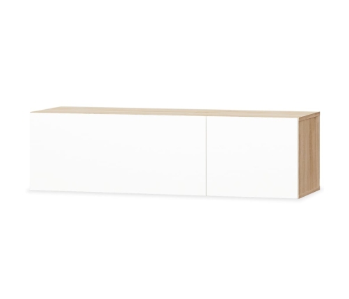 Mueble TV madera ingeniería blanco brillo y roble 120x40x34 cm